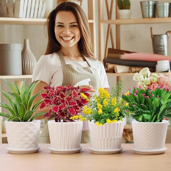 Other - Decorative Modern Design Garden Planters | Set of 4 | 5.5"x4.7" | White Ceramic